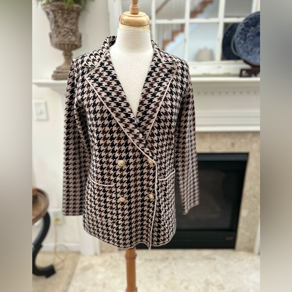 Joie Houndstooth Double-Breasted Sweater Jacket - Picture 1 of 8